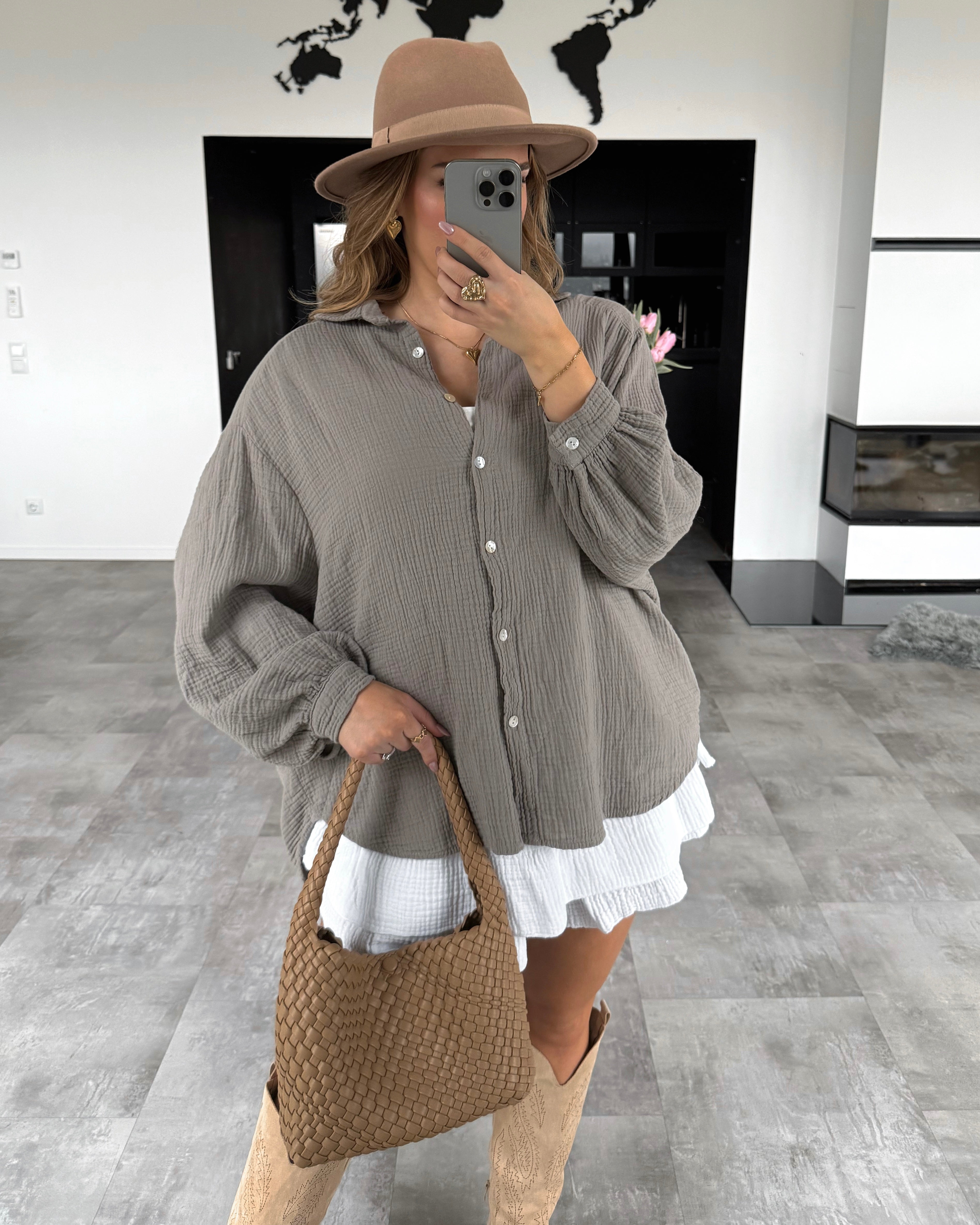 Musselin Bluse "Malea" Midi Taupe