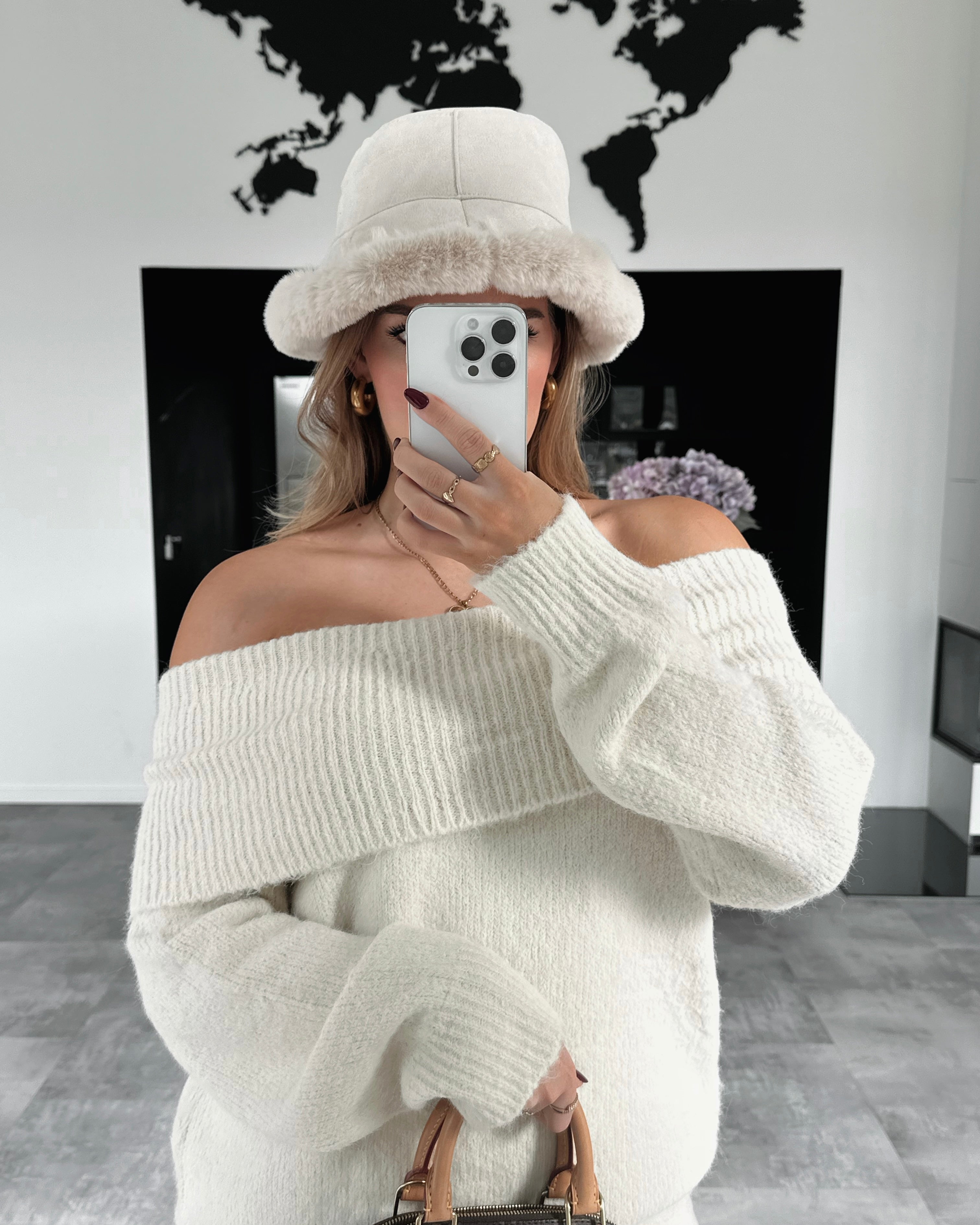 Faux Fur Anglerhut Creme