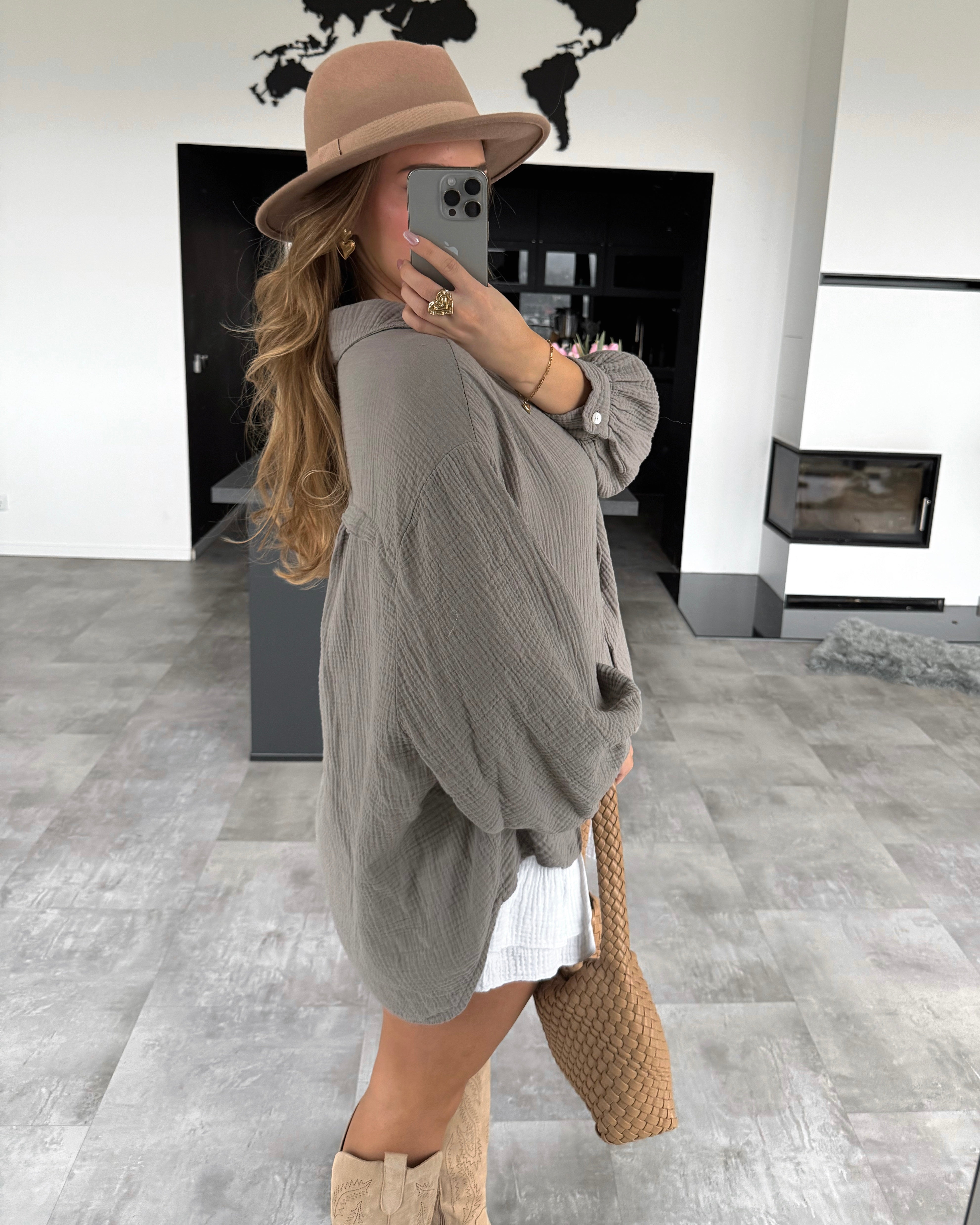 Musselin Bluse "Malea" Midi Taupe