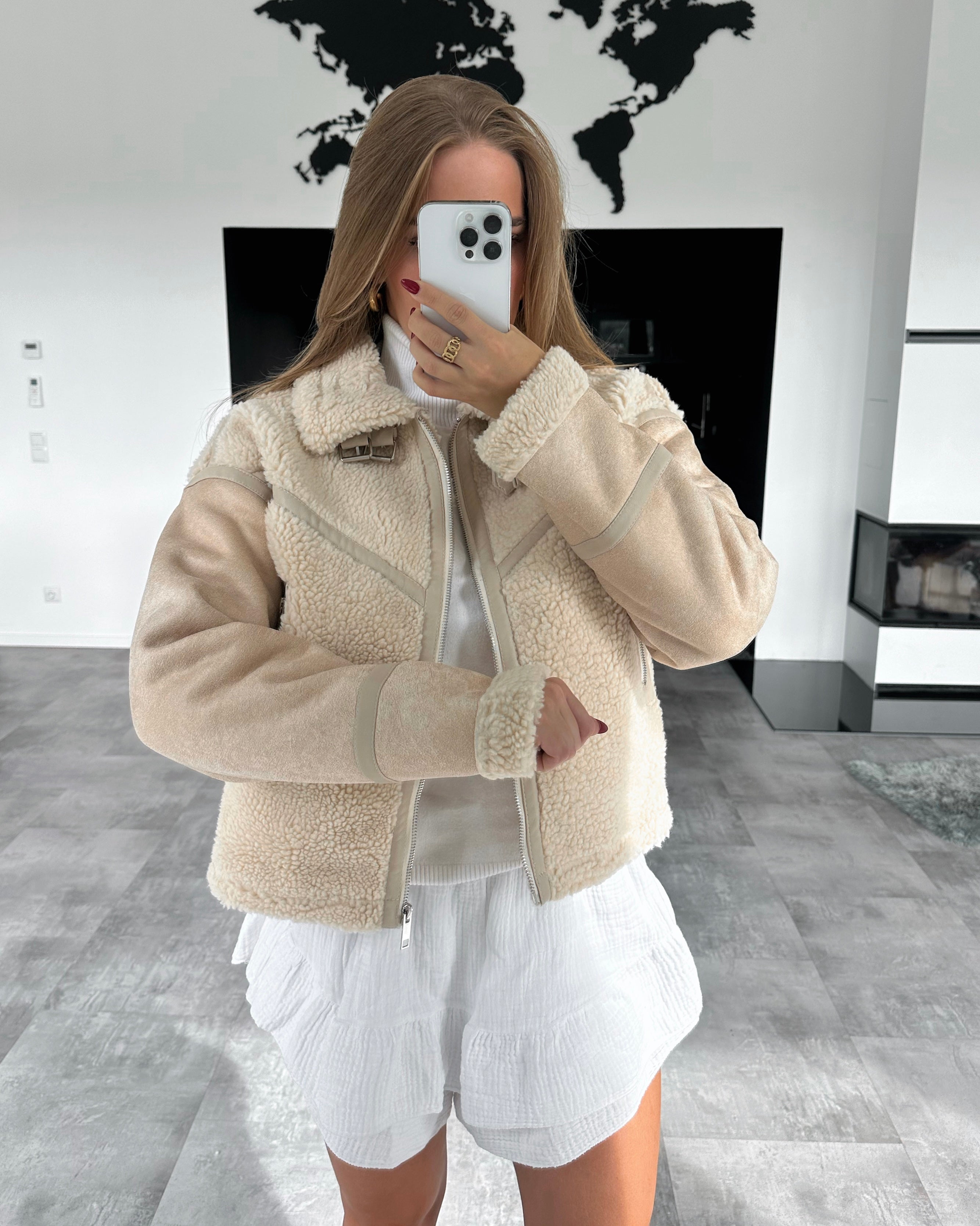 Pilotenjacke mit Teddyfell „Ivy“ Beige