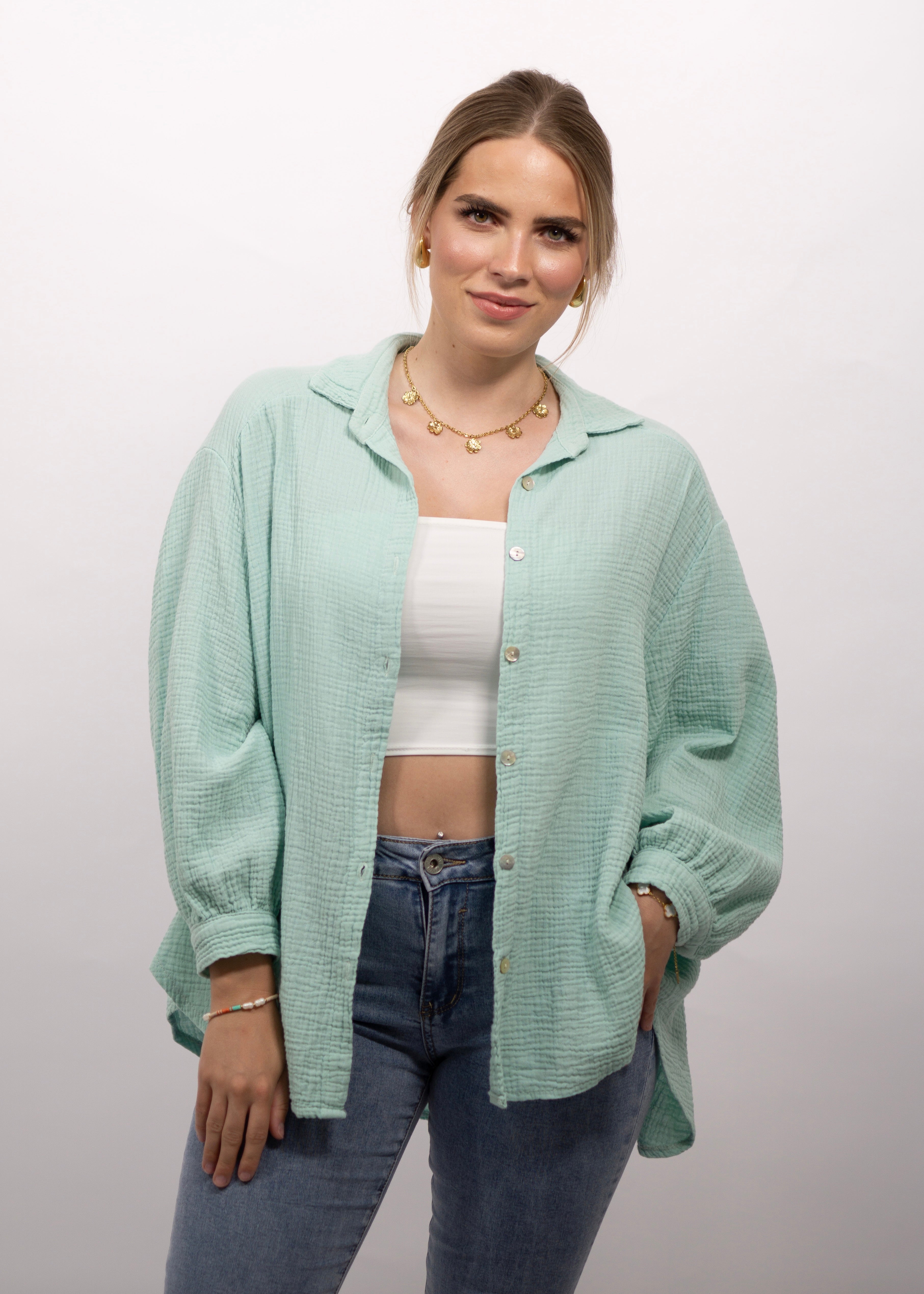 Musselin Bluse "Alena" Kurz Mint