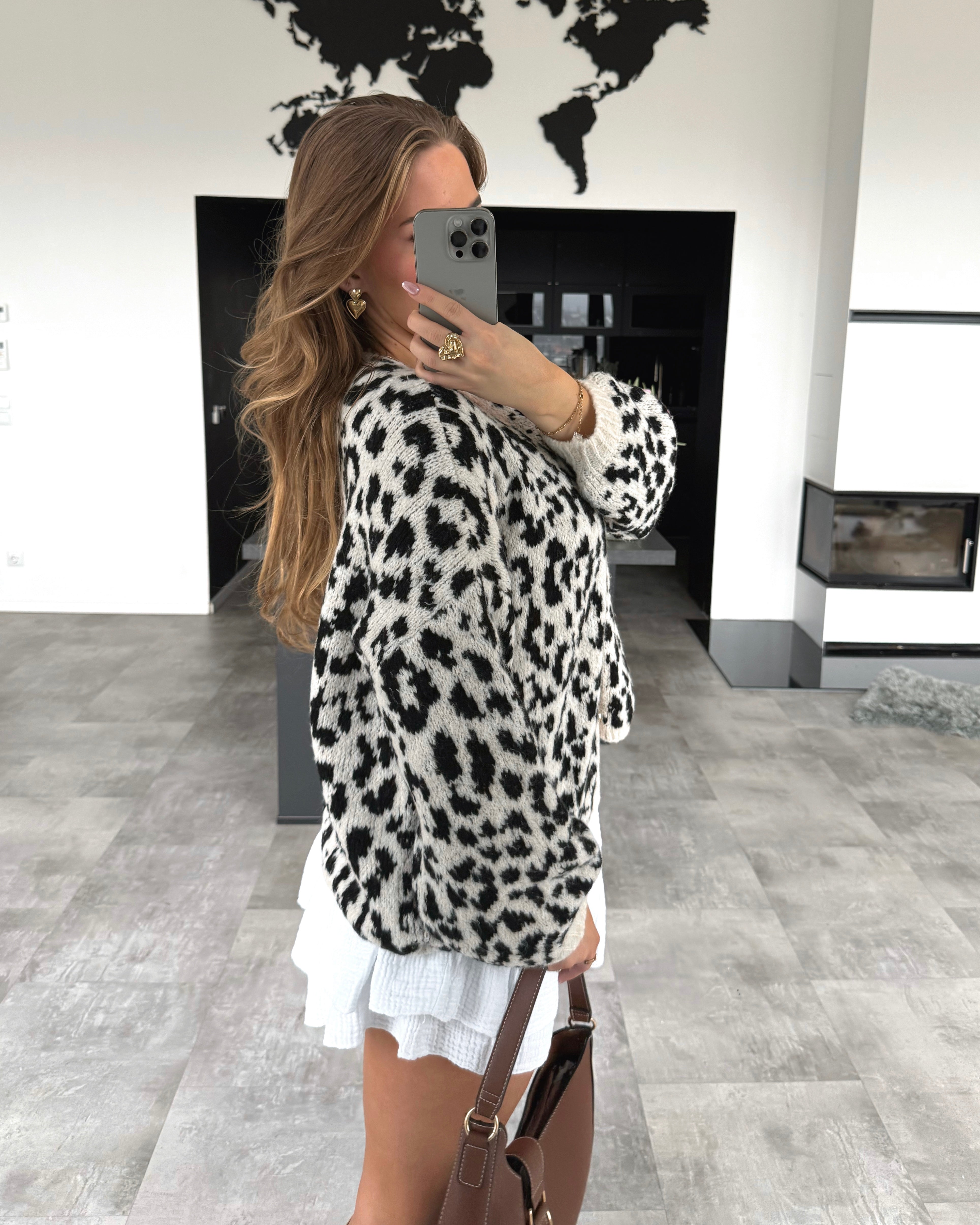 Cardigan "Zula" Weiß-Schwarz Leoprint