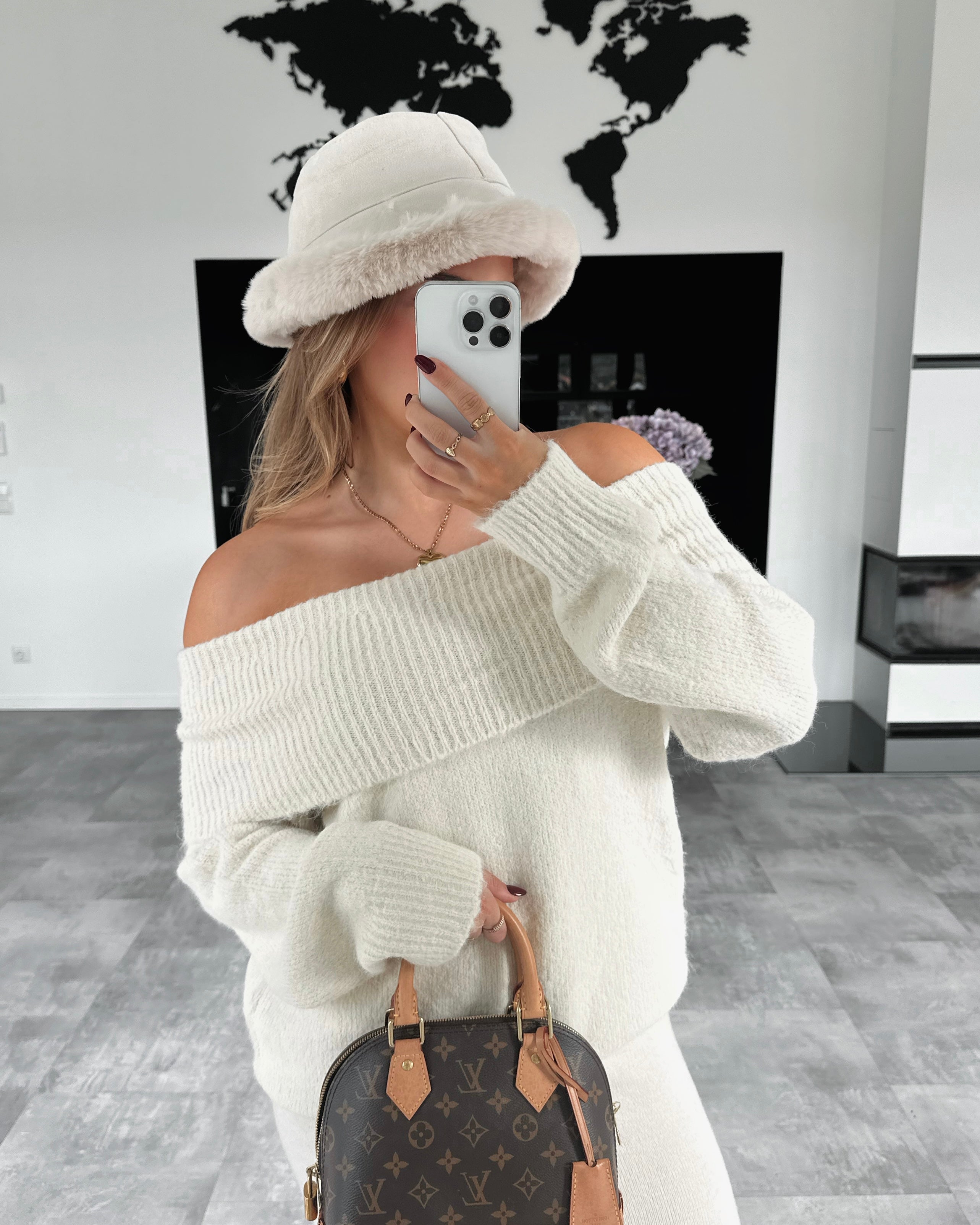 Faux Fur Anglerhut Creme