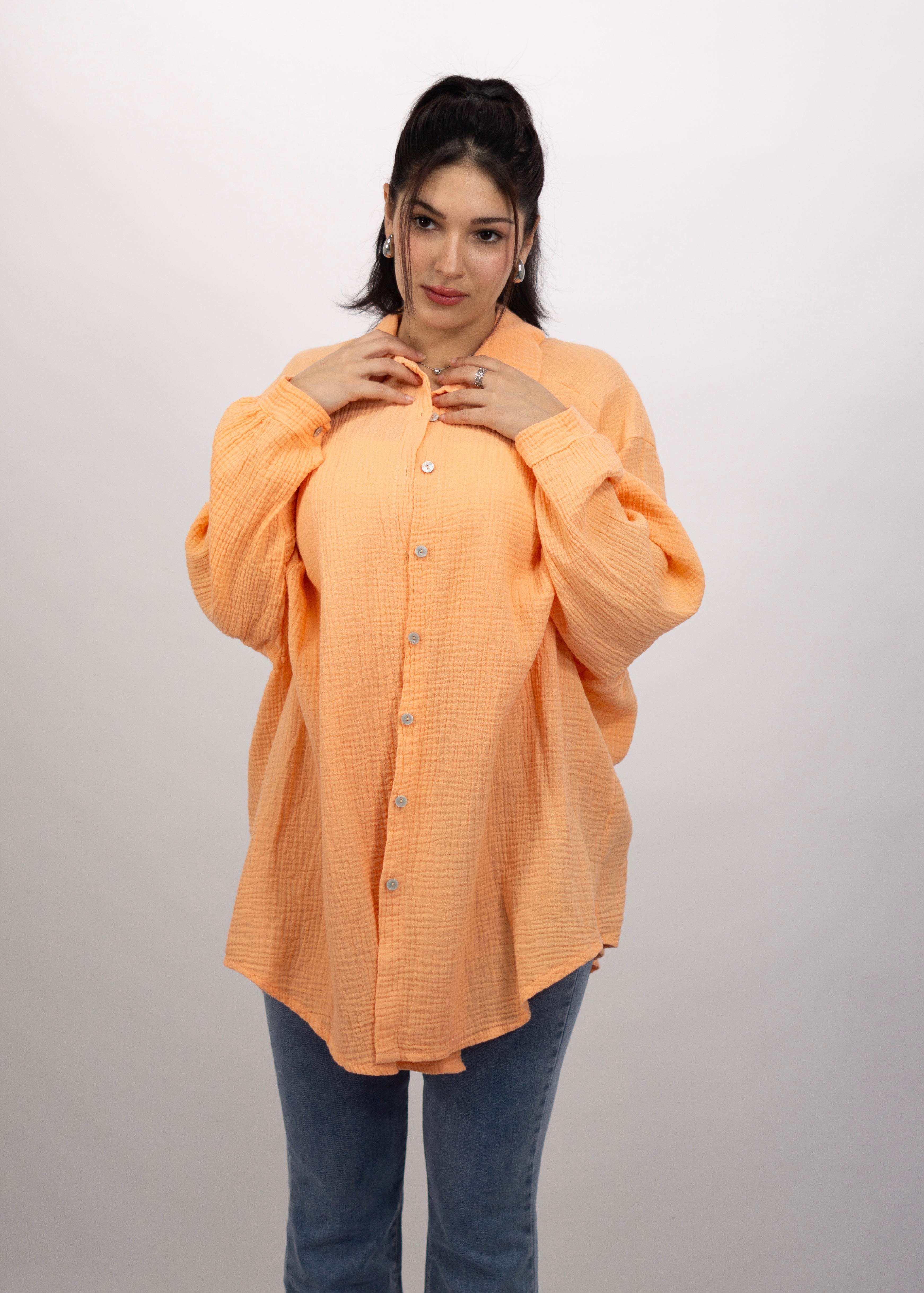 Musselin Bluse "Alissa" Lang Apricot