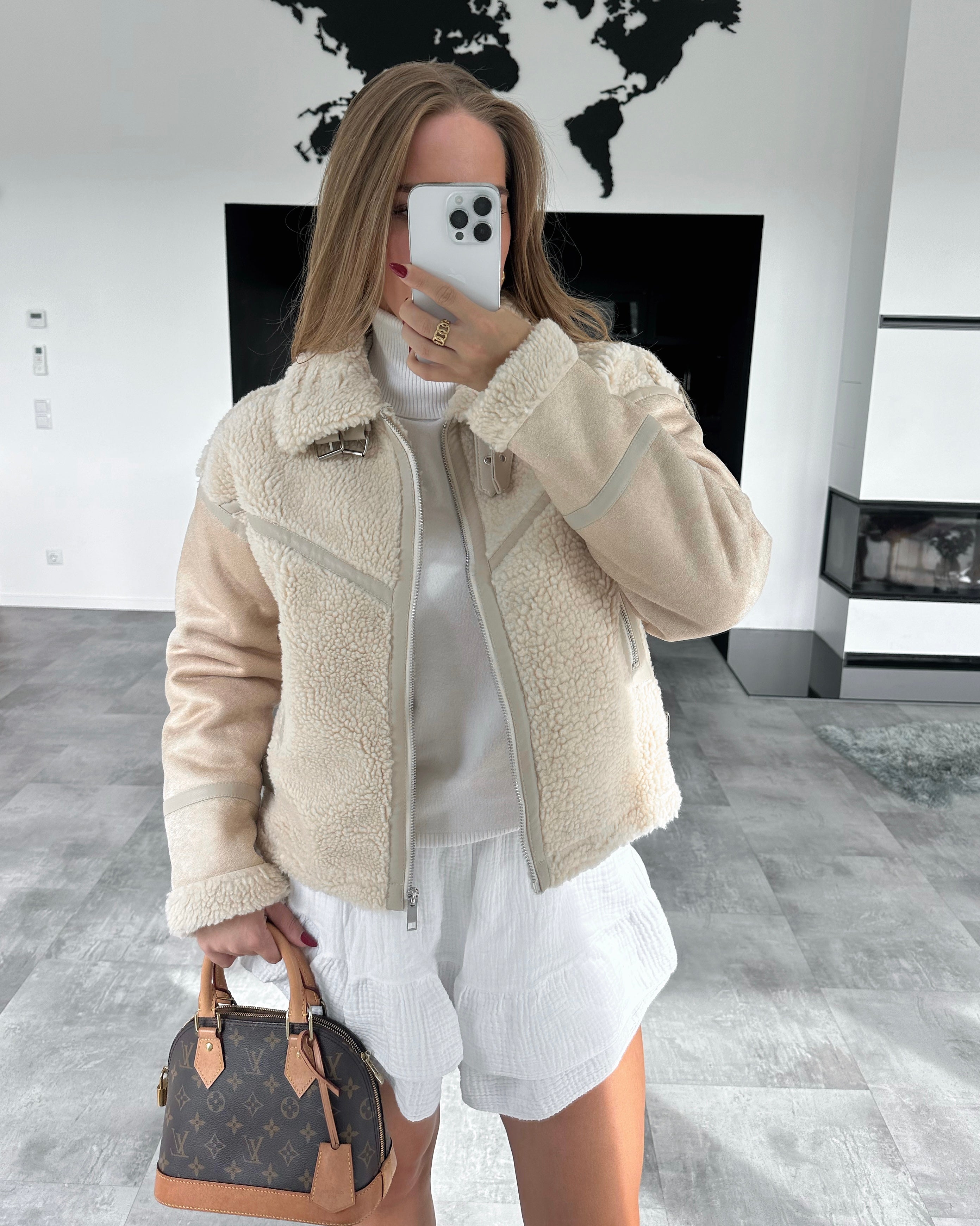 Pilotenjacke mit Teddyfell „Ivy“ Beige