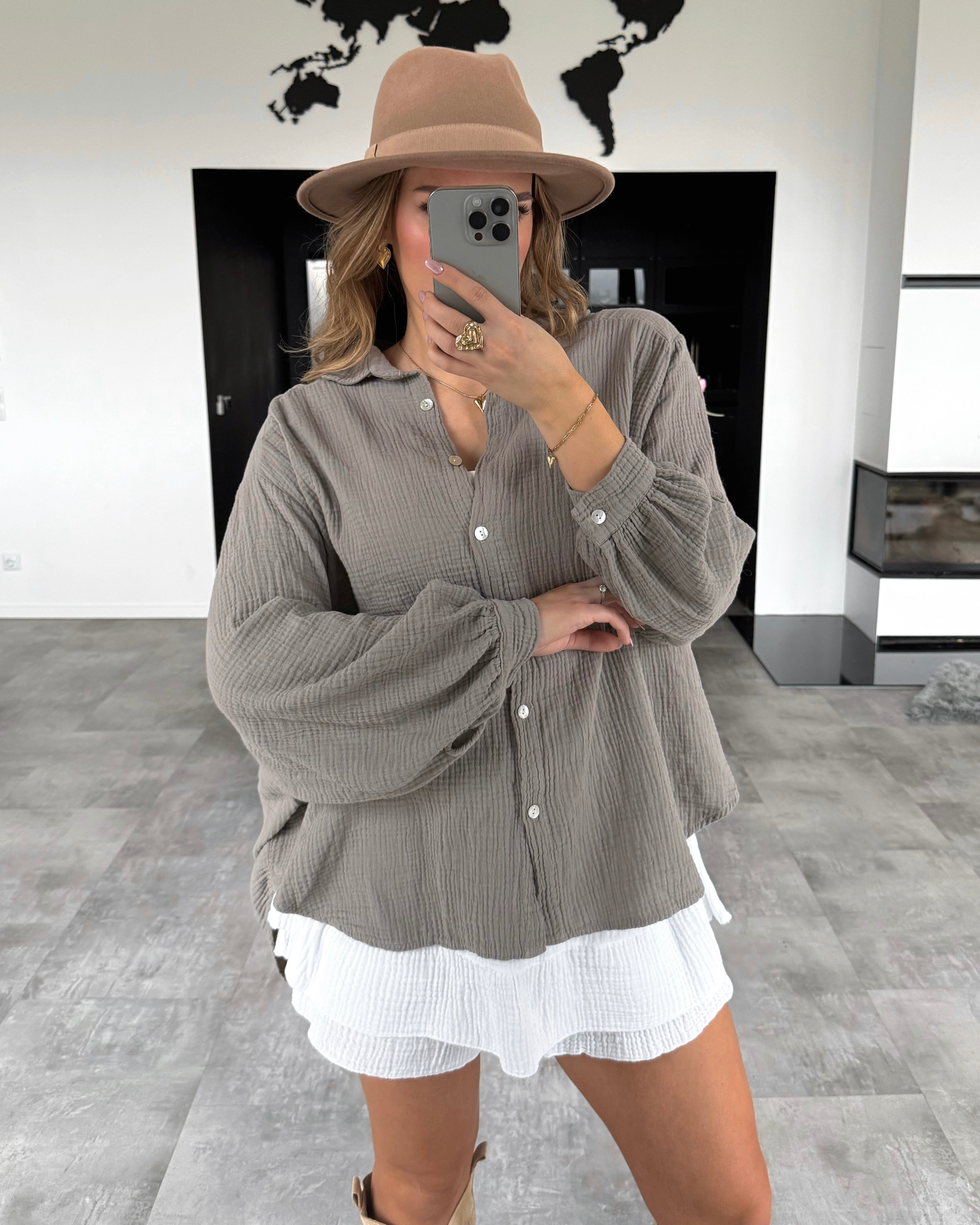 Musselin Bluse "Malea" Midi Taupe