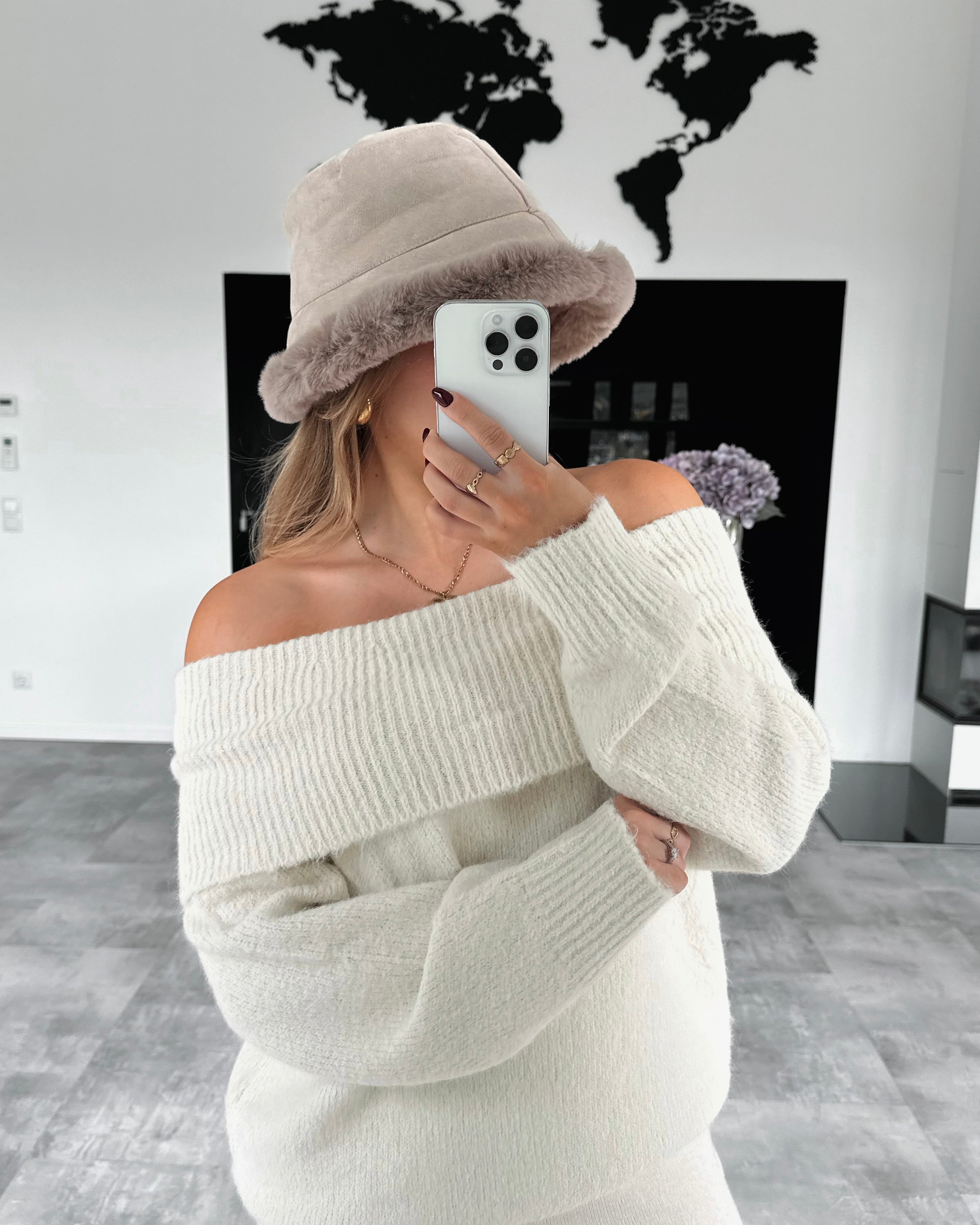 Faux Fur Anglerhut Taupe