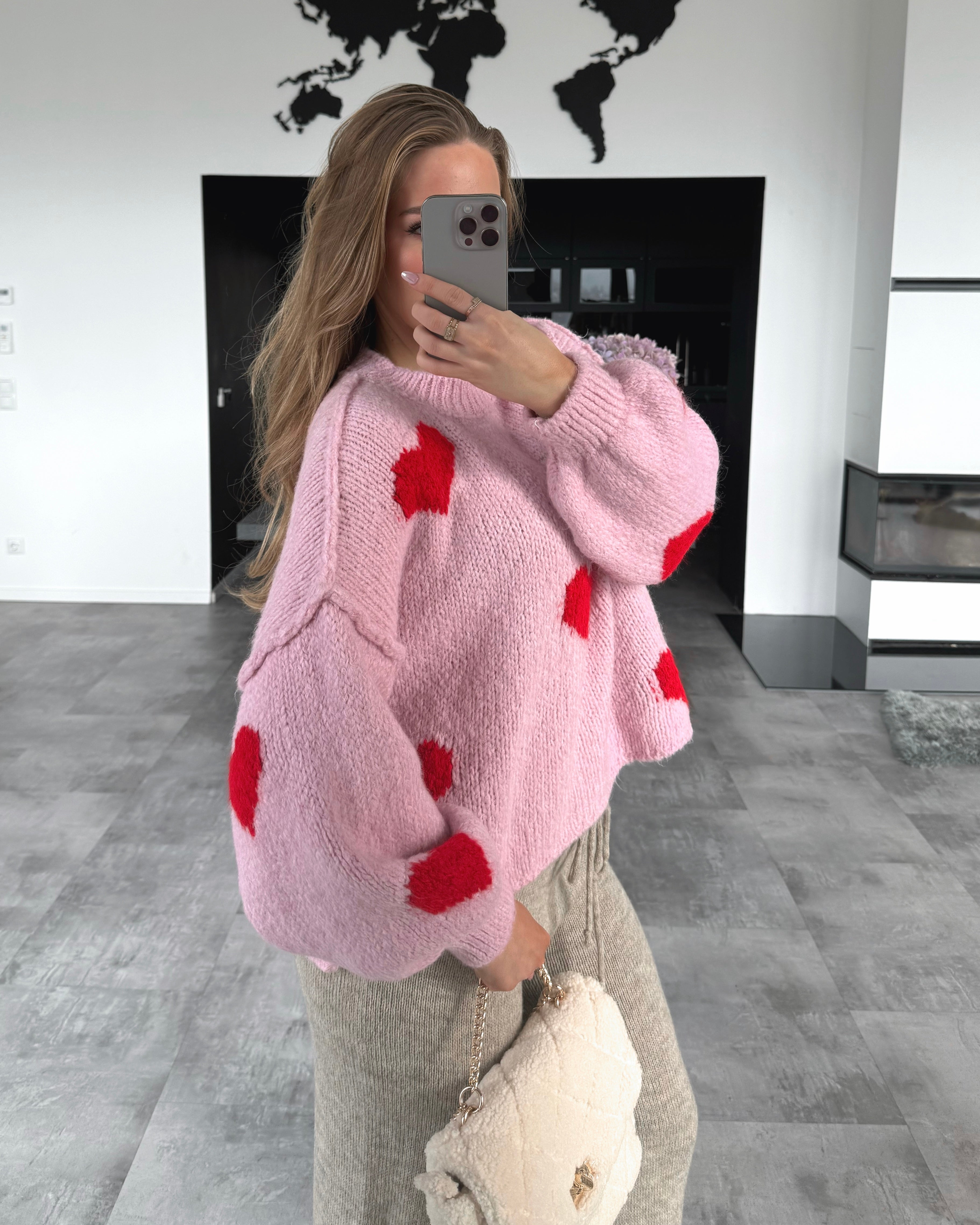 Pullover "Big Hearts" Rosa-Rot