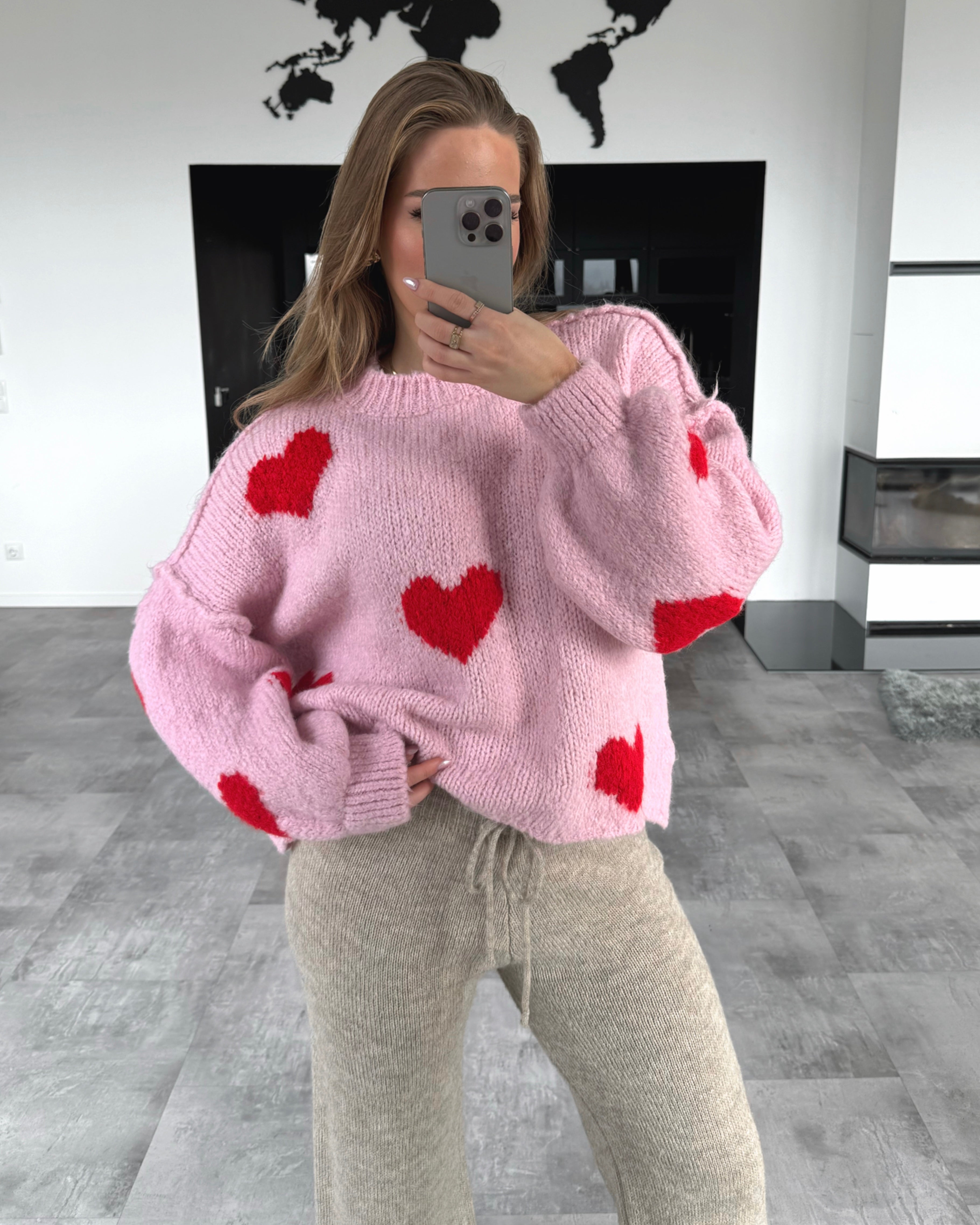 Pullover "Big Hearts" Rosa-Rot