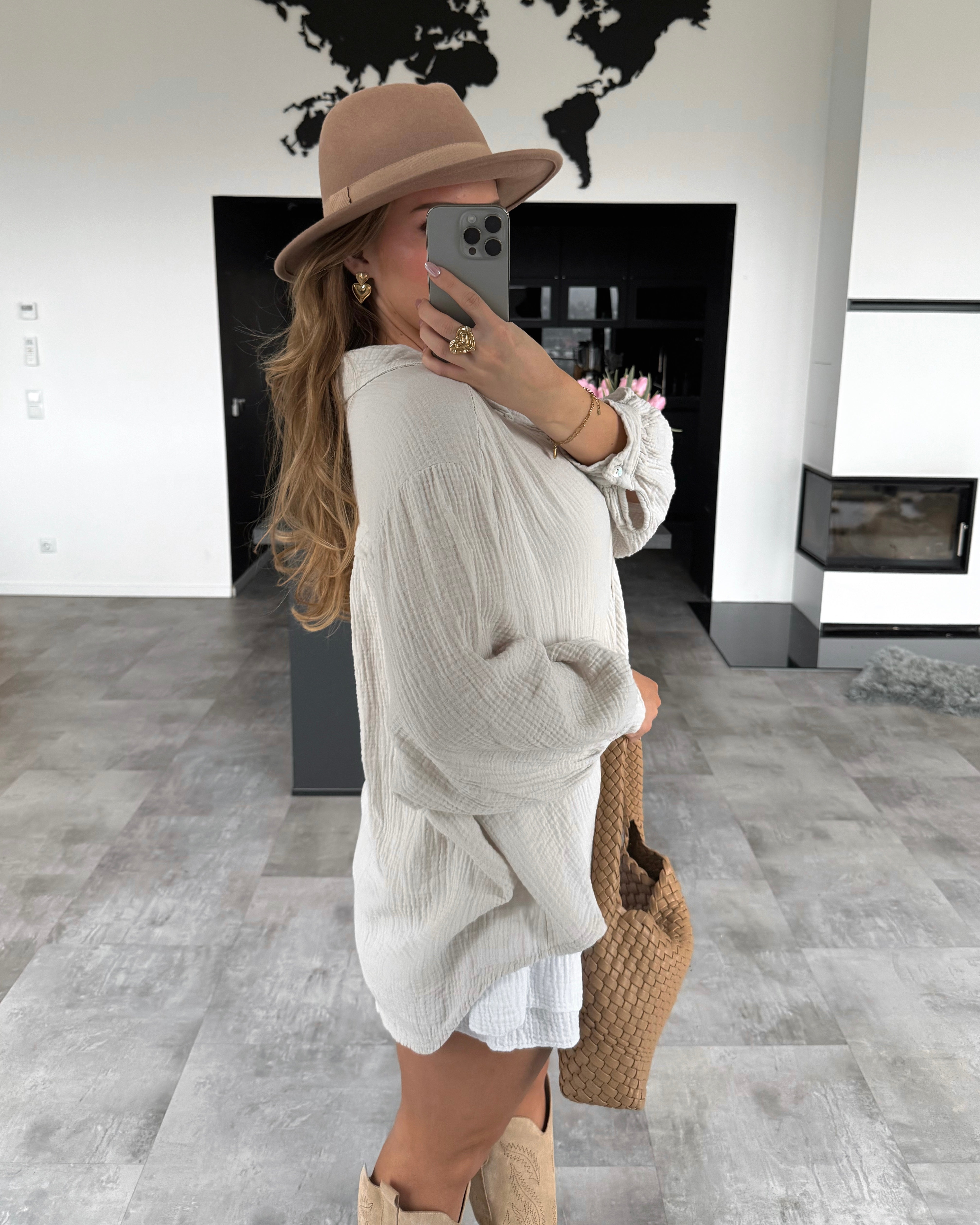 Musselin Bluse "Malea" Midi Beige