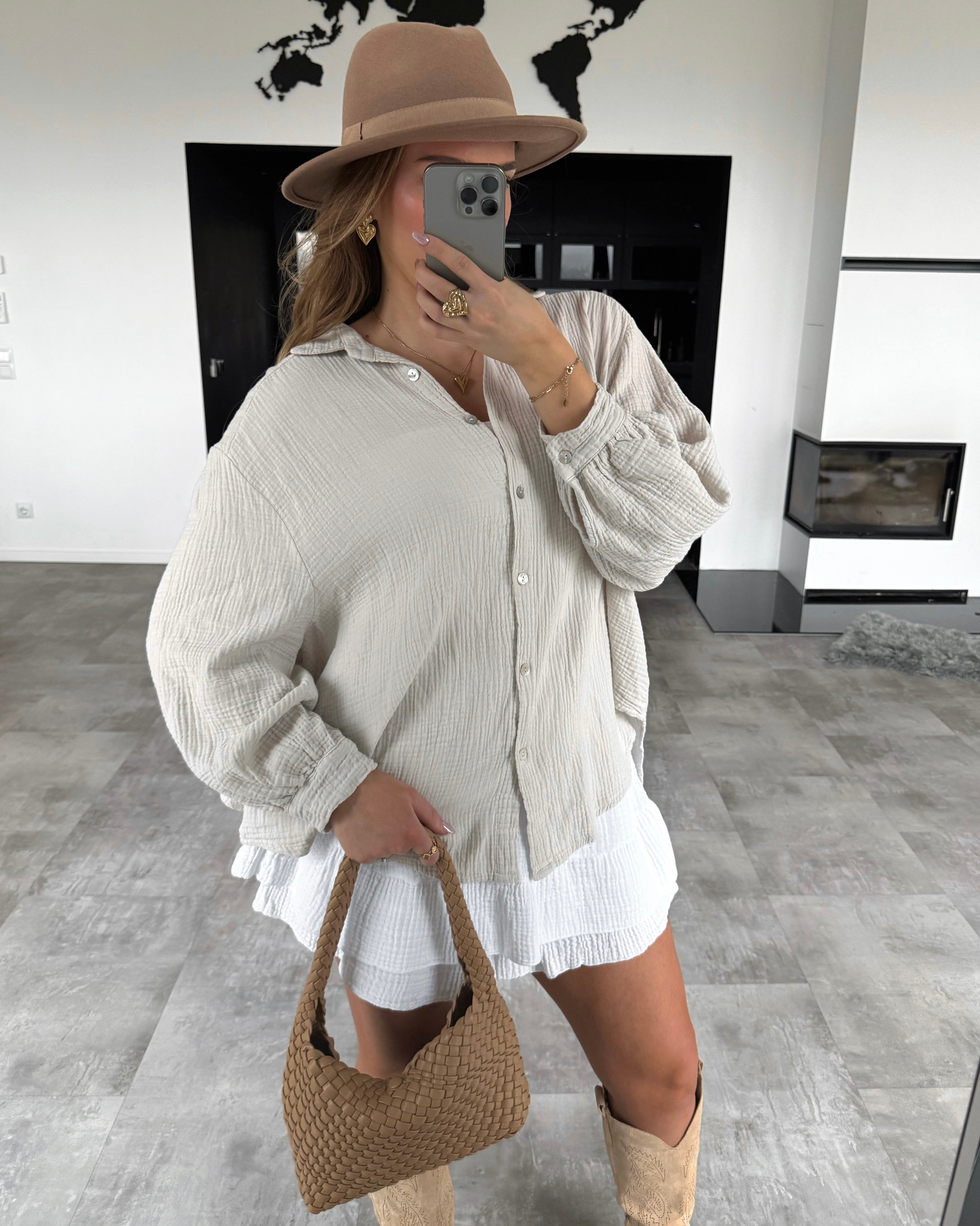 Musselin Bluse "Malea" Midi Beige