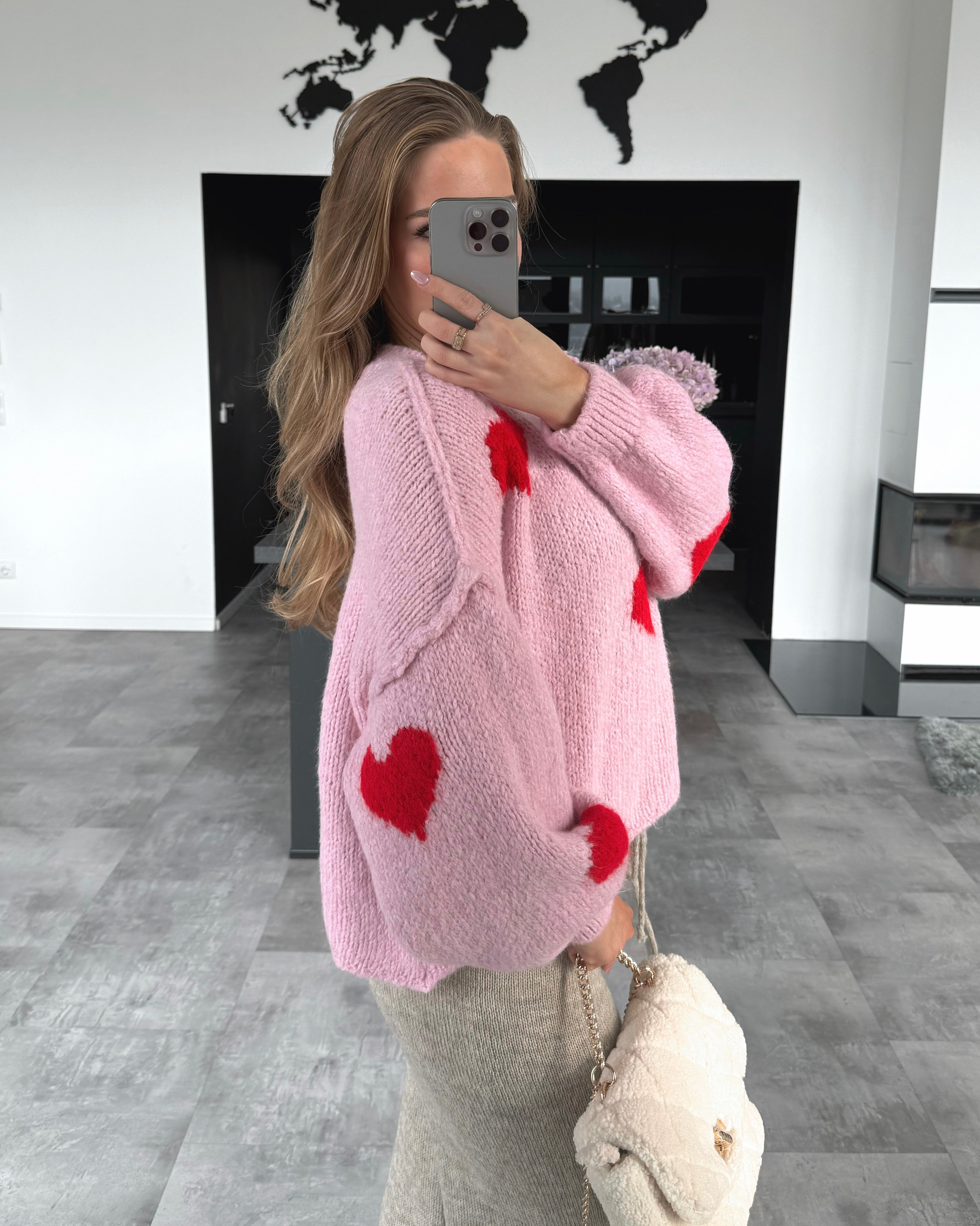 Pullover "Big Hearts" Rosa-Rot