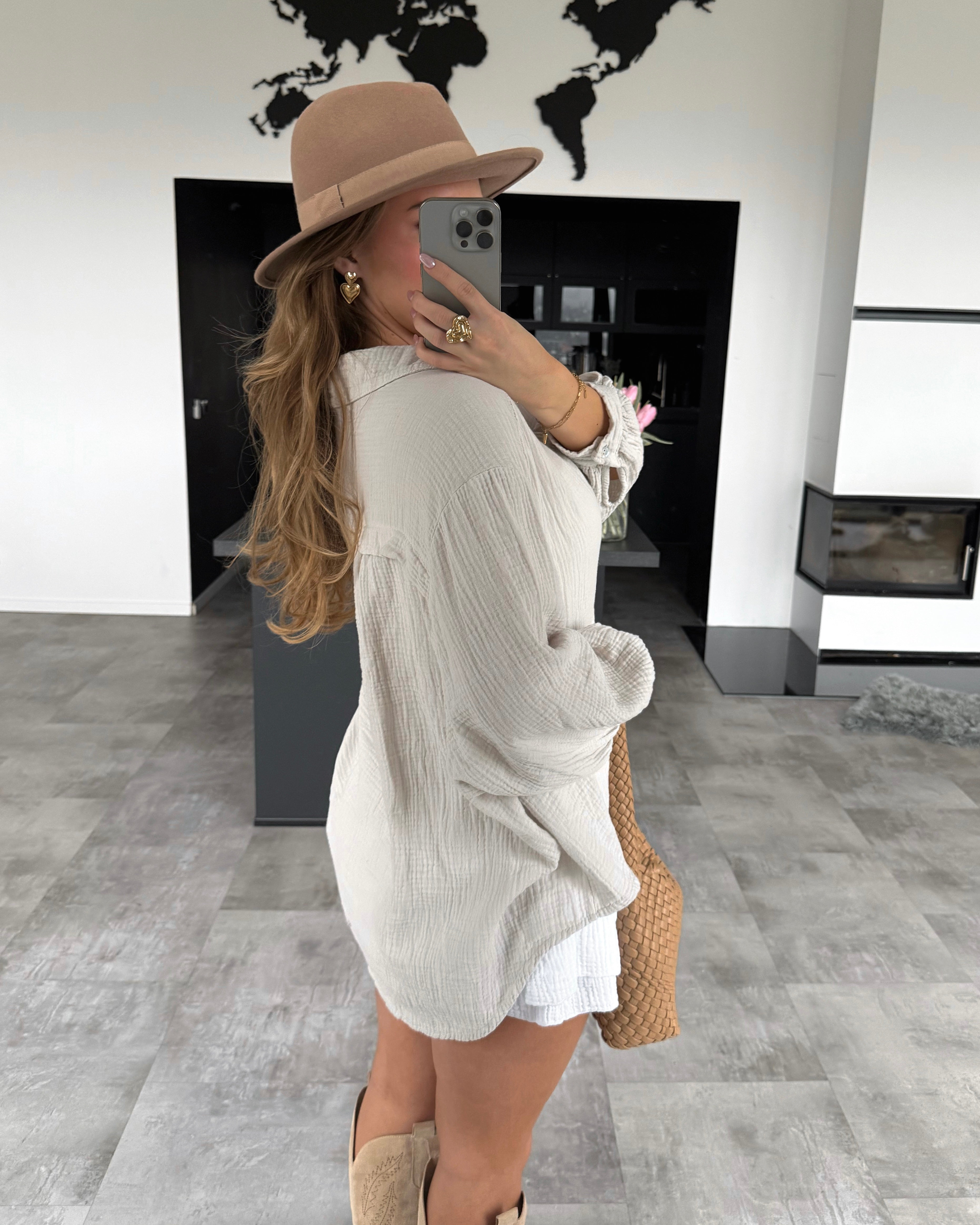 Musselin Bluse "Malea" Midi Beige