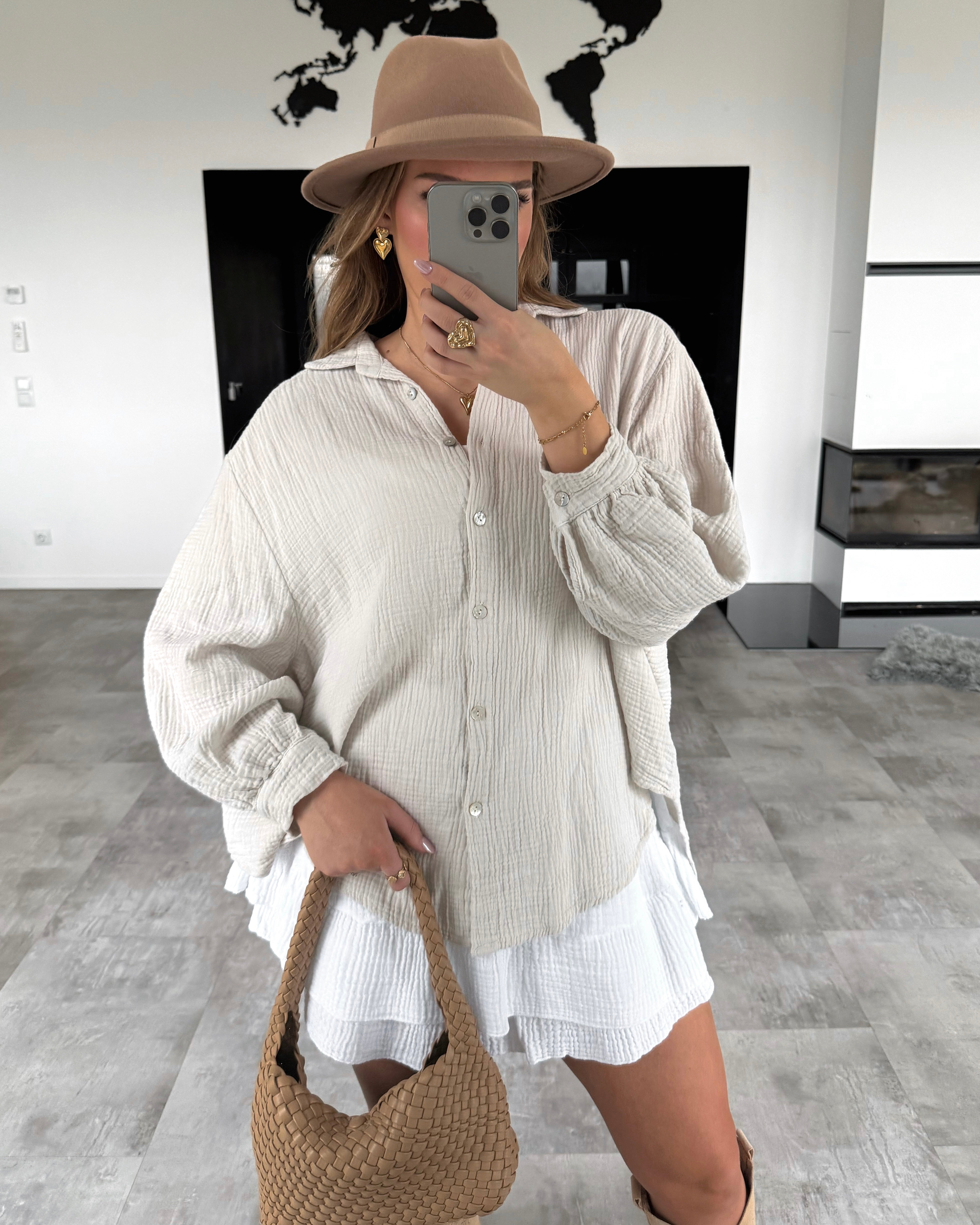 Musselin Bluse "Malea" Midi Beige