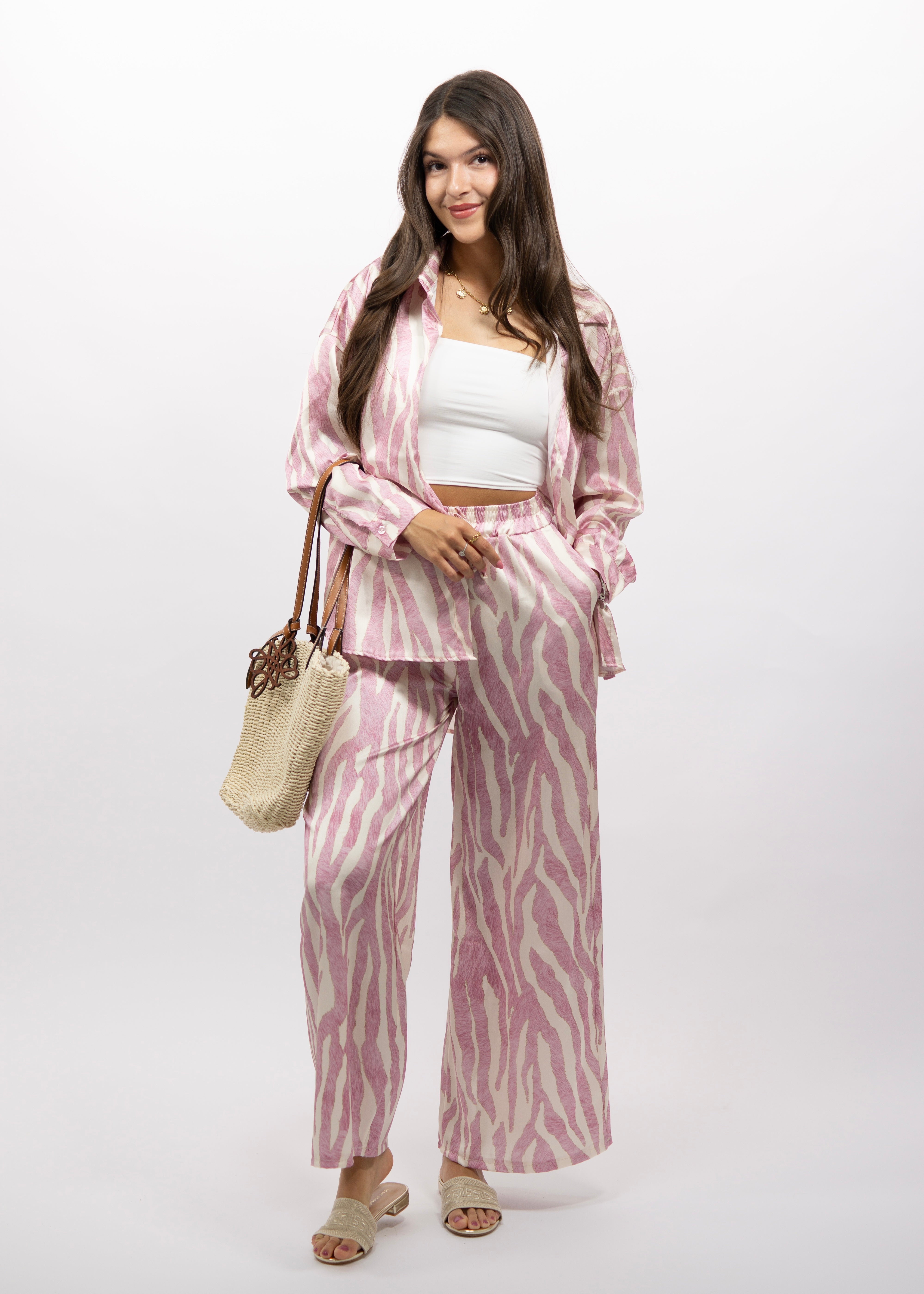 Satinbluse "Indira" Zebra-Print Rosa