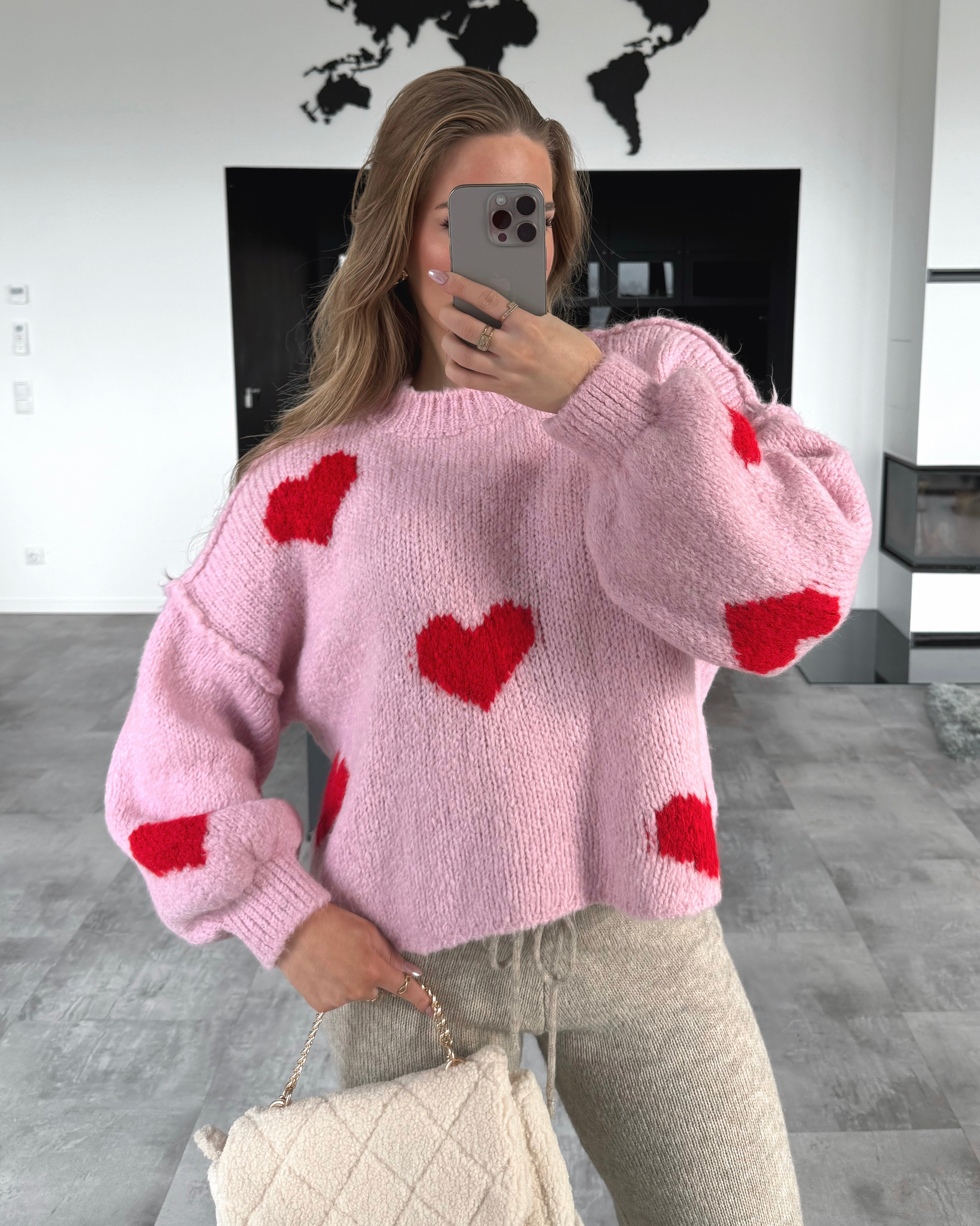 Pullover "Big Hearts" Rosa-Rot