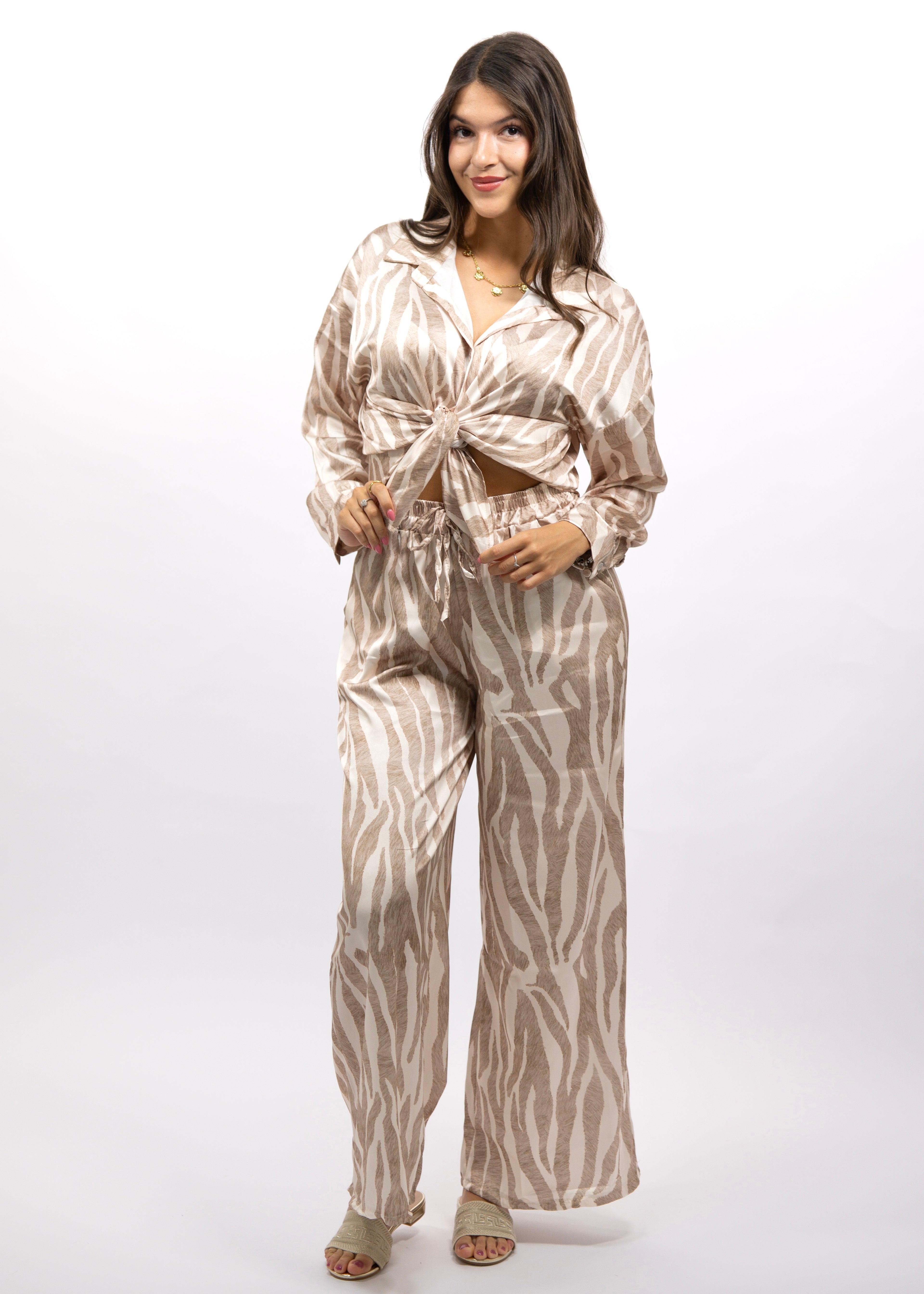 Satinbluse "Indira" Zebra-Print Beige