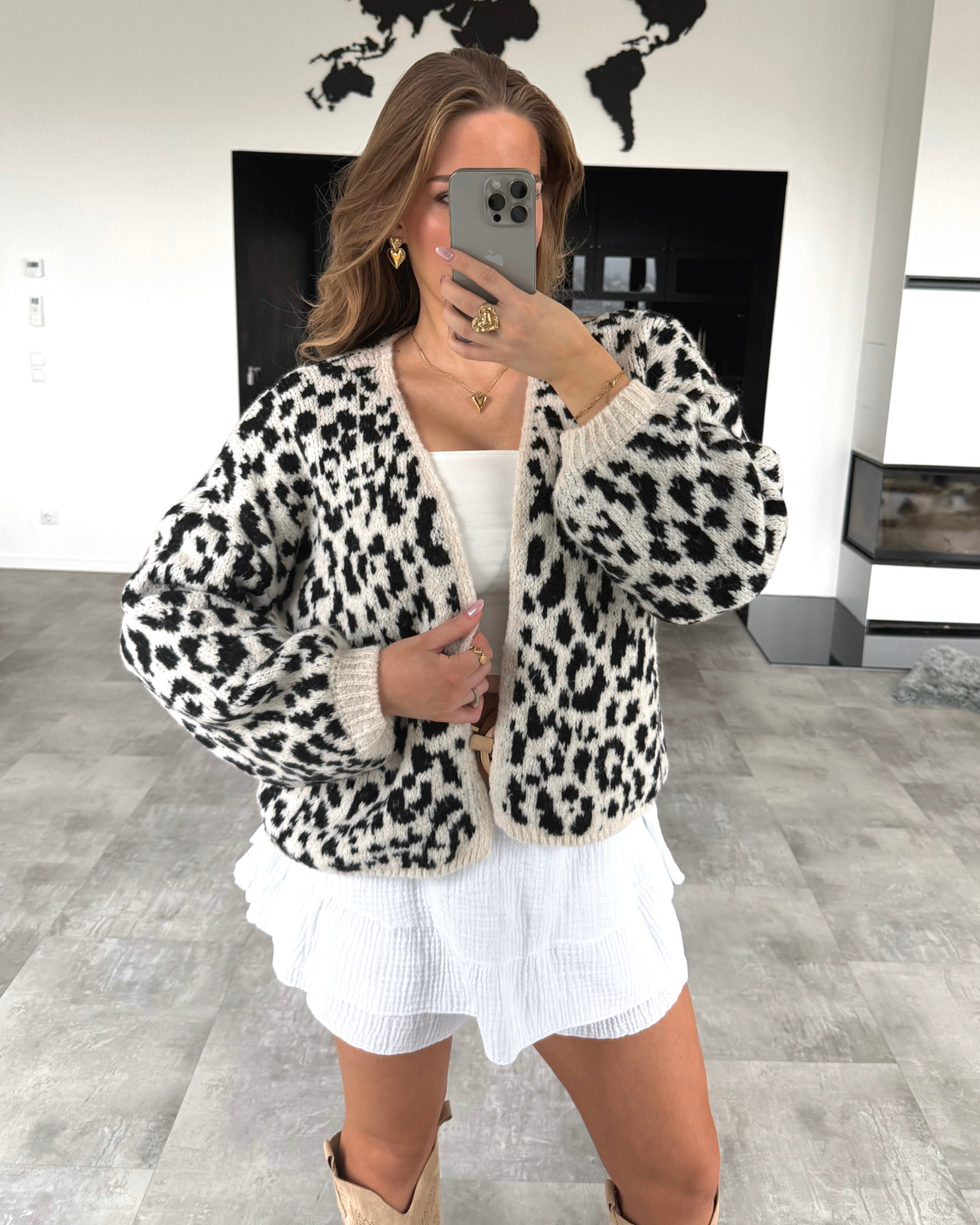 Cardigan "Zula" Weiß-Schwarz Leoprint