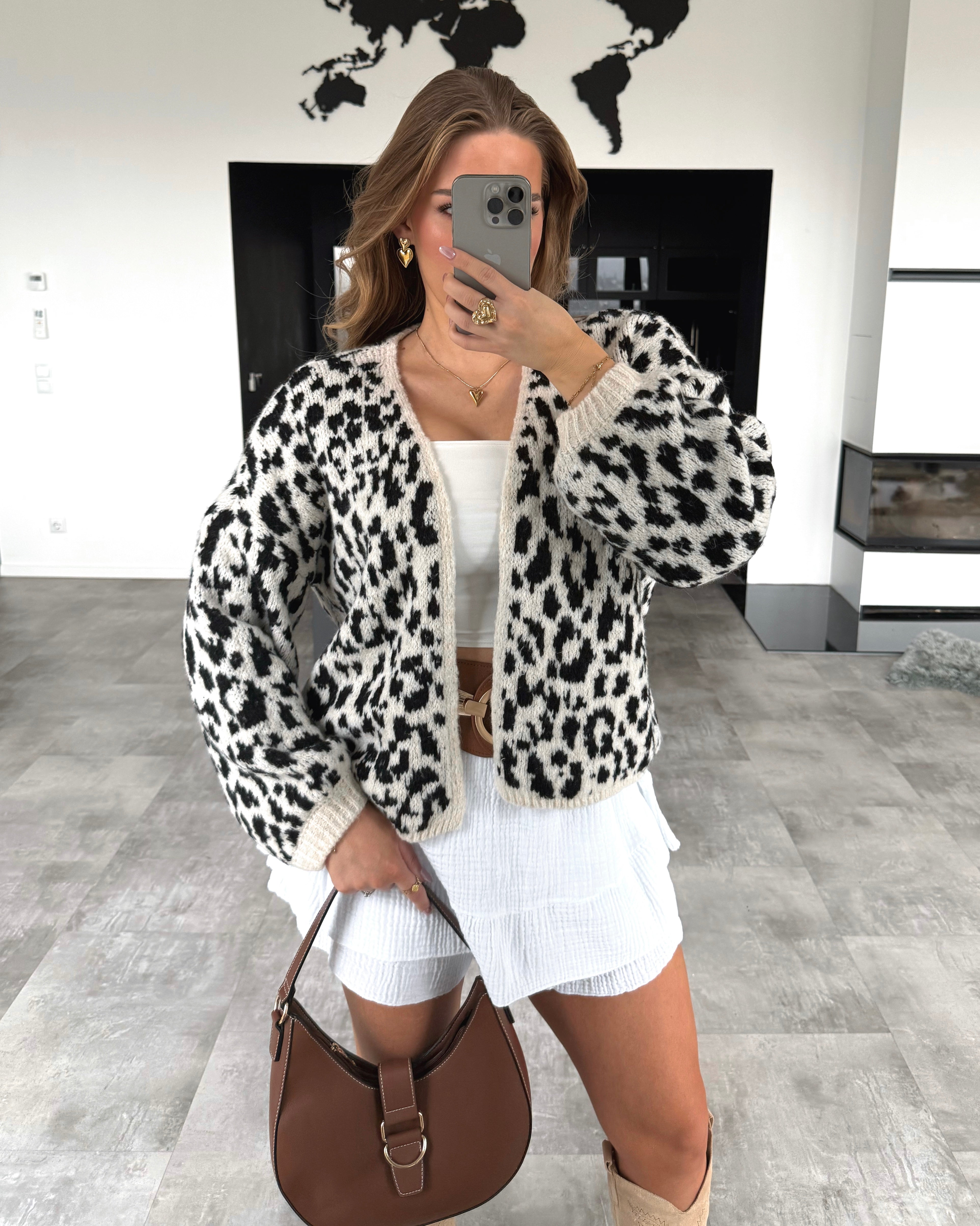 Cardigan "Zula" Weiß-Schwarz Leoprint