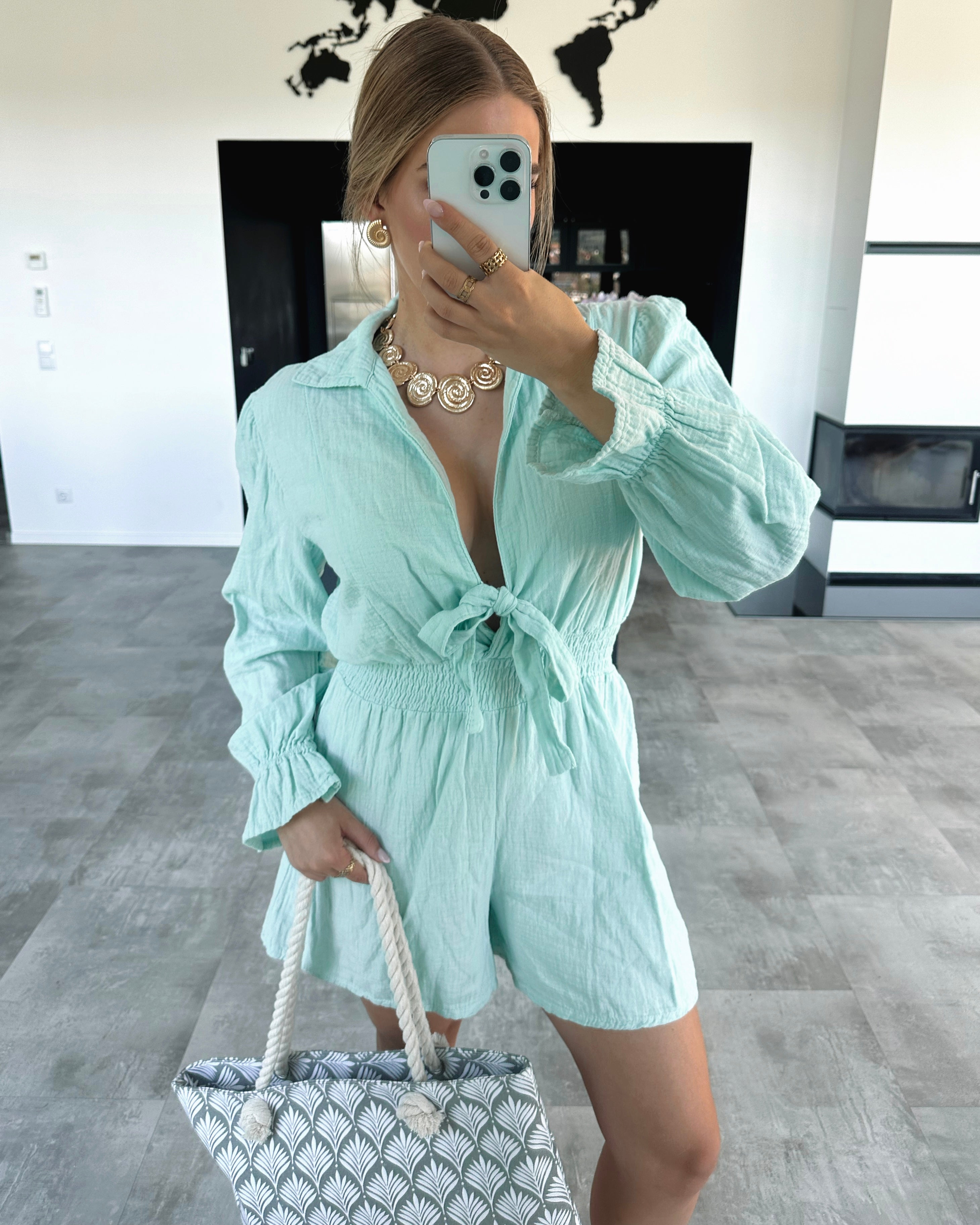 Kurzer Jumpsuit "Maui" Mint