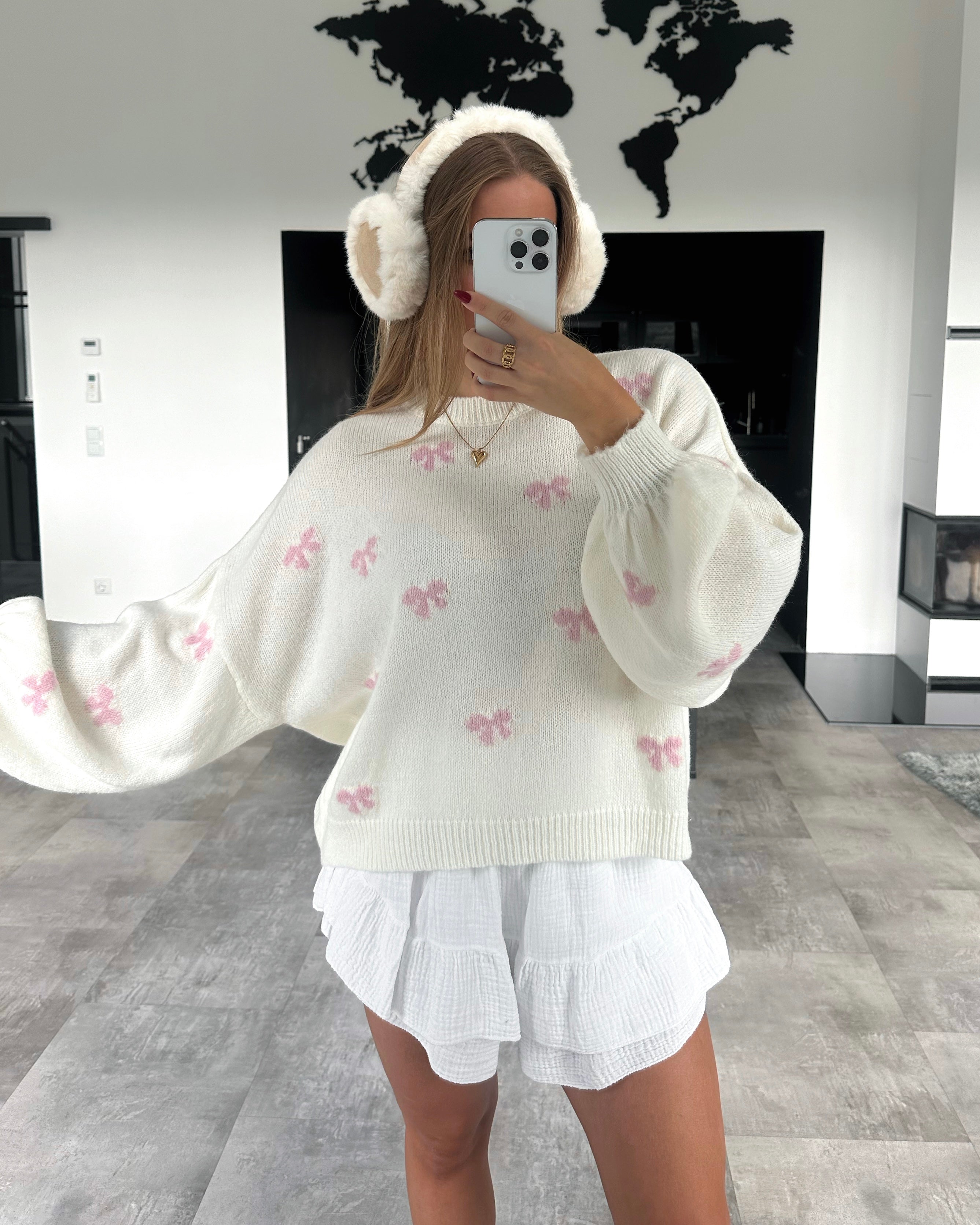 Pullover Cute Bows WeiB Rosa