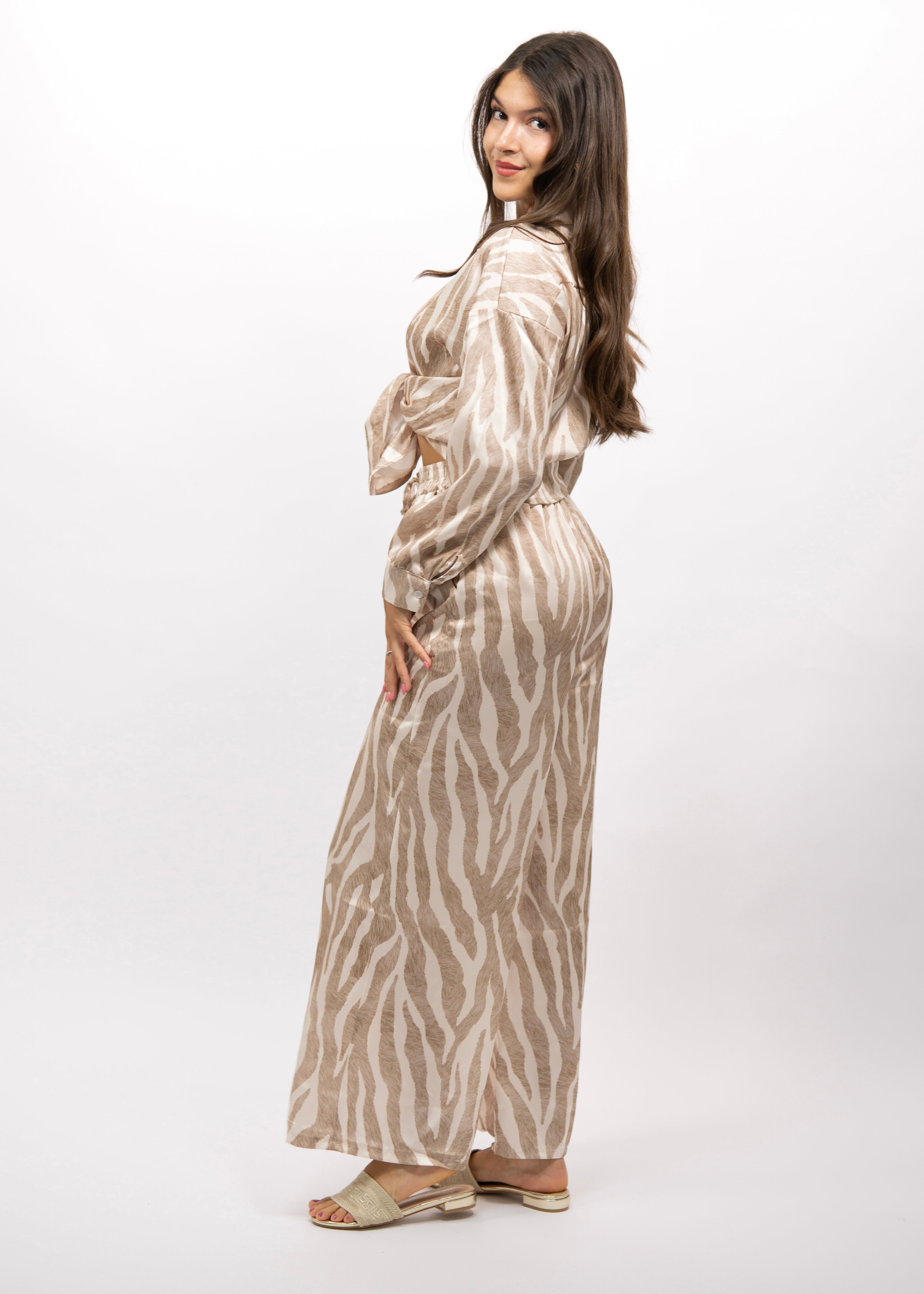 Satinbluse "Indira" Zebra-Print Beige